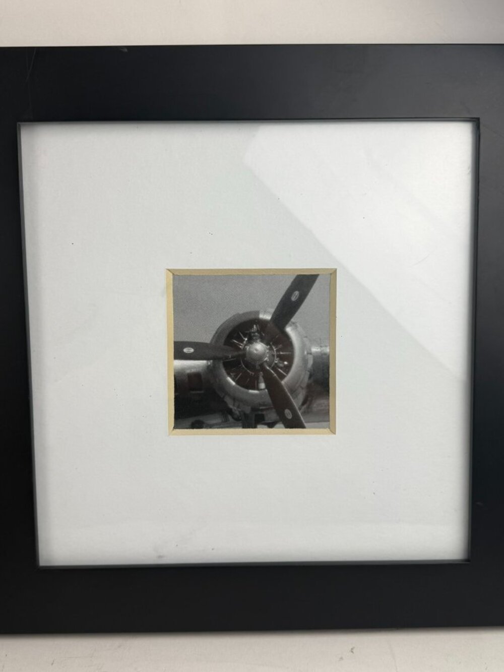 13x13 Black Wood Photo Frame Matted Airplane Propeller Print Wall Decor Display